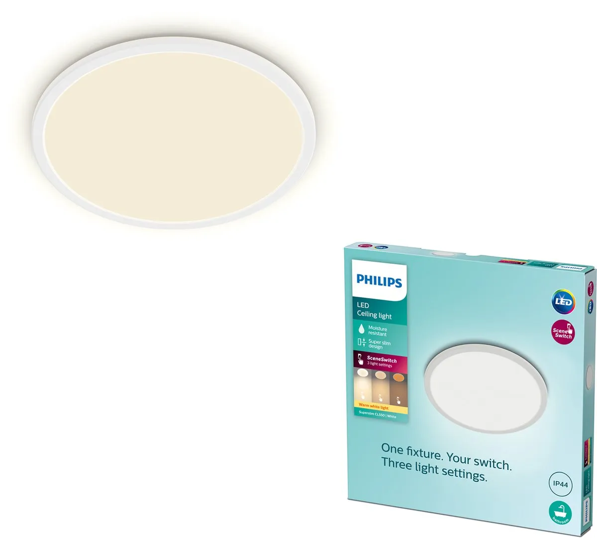 Philips SuperSlim Badkamer Plafondlamp 18W - 30cm - Wit