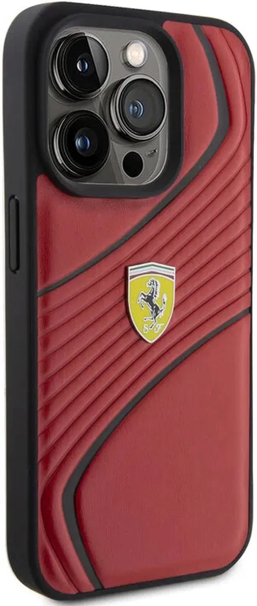 Ferrari Twist Metal Logo Back Case Rood - iPhone 15 Pro