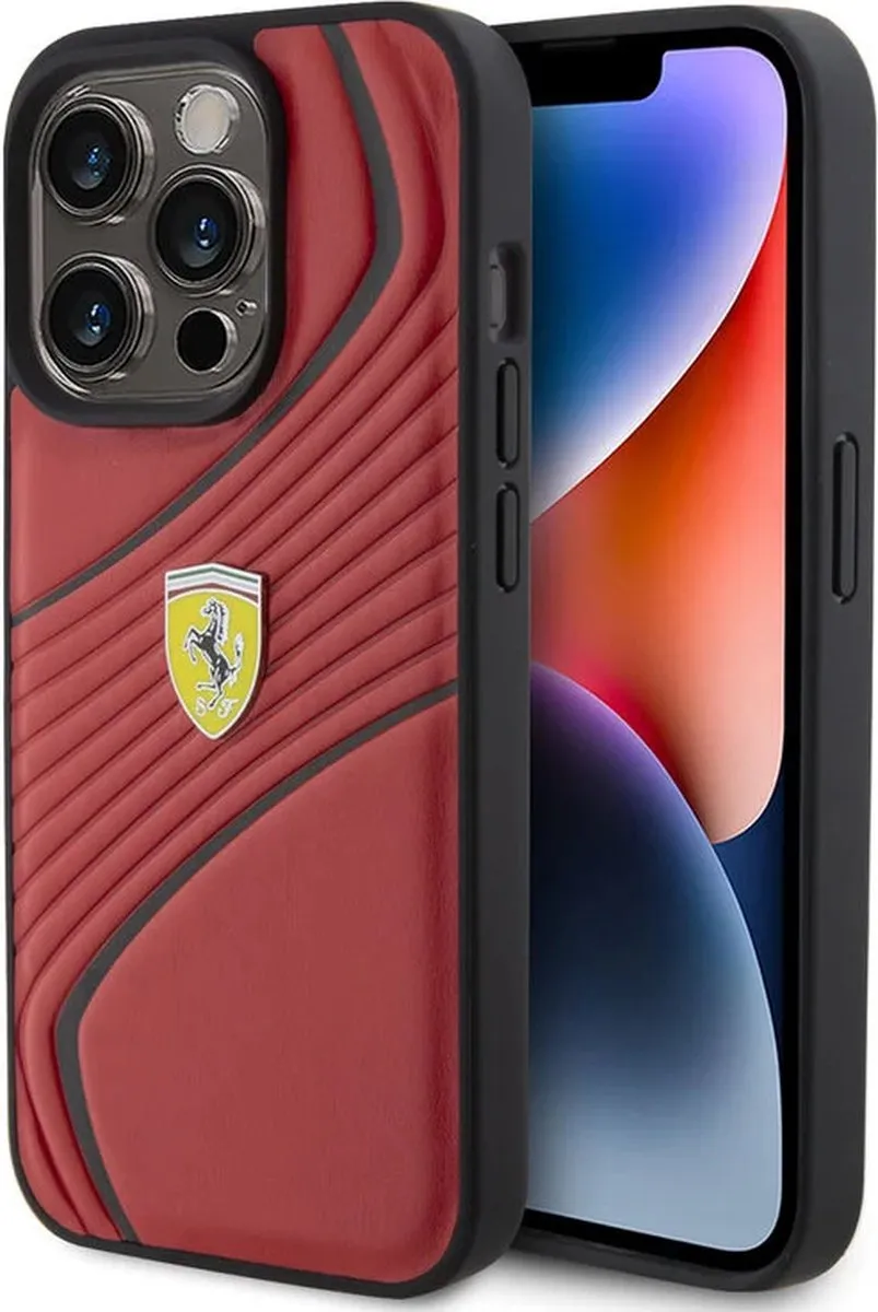 Ferrari Twist Metal Logo Back Case Rood - iPhone 15 Pro