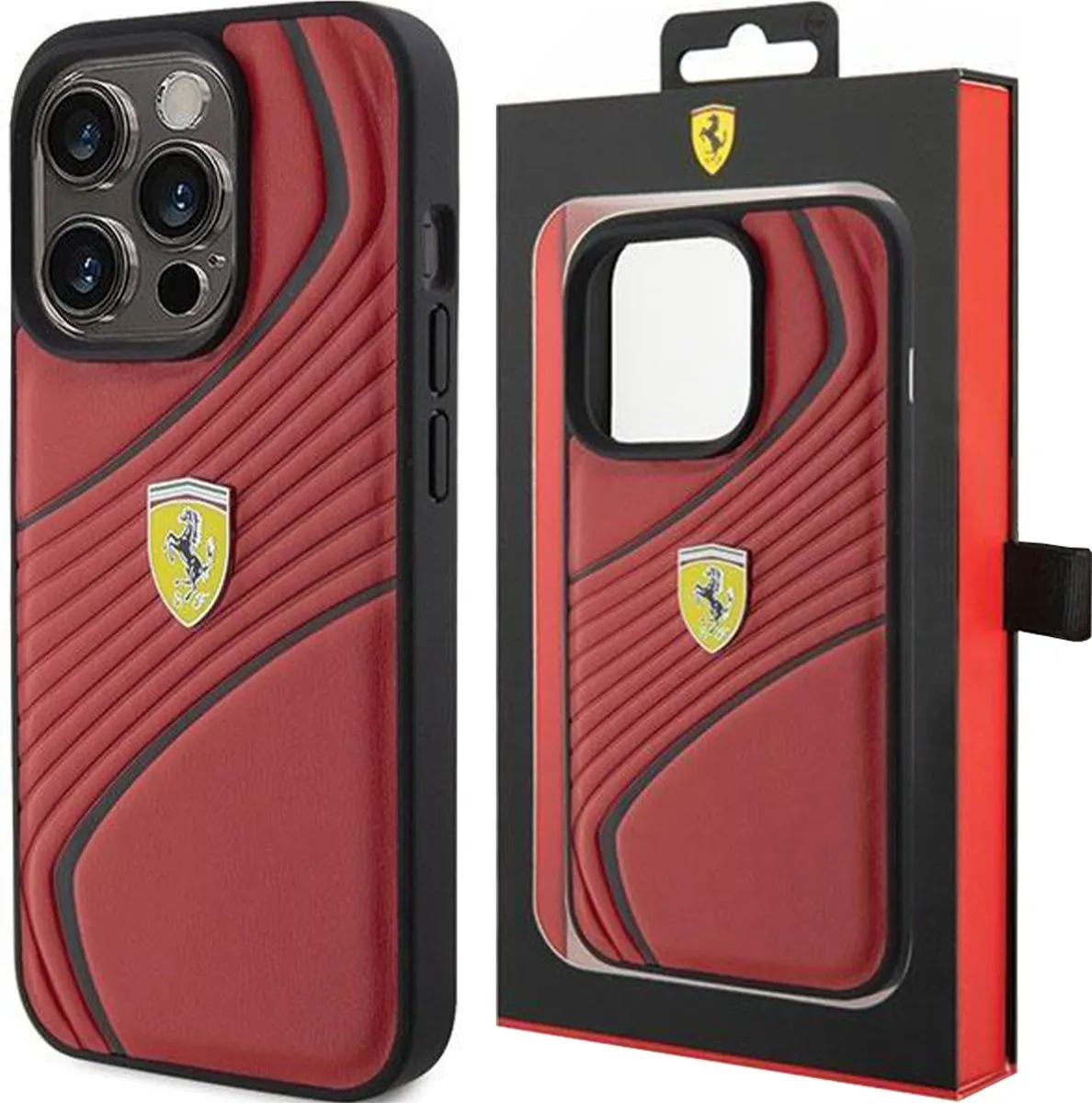 Ferrari Twist Metal Logo Back Case Rood - iPhone 15 Pro