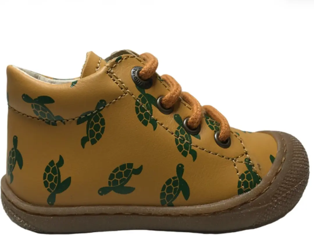 Naturino Mt 19 veter bumper groene schildpad lederen sneakers Cocoon oker