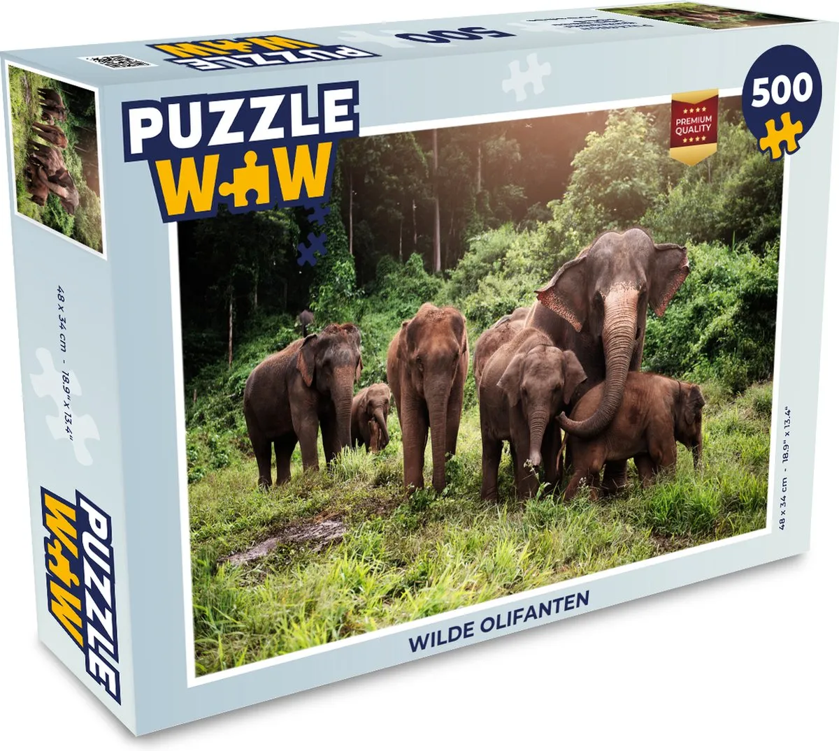 PuzzleWow Wilde Olifanten Legpuzzel 500 Stuks - Multicolor