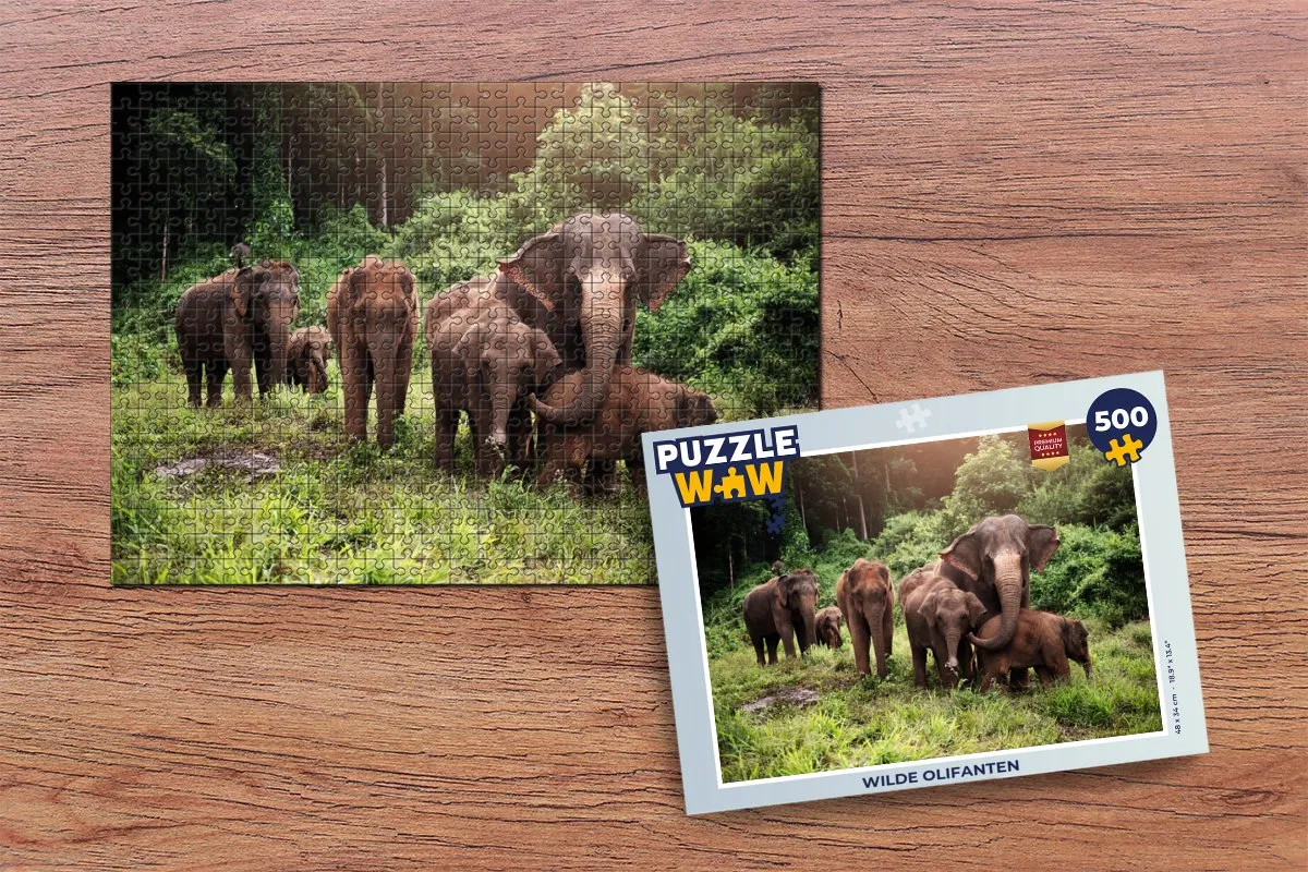 PuzzleWow Wilde Olifanten Legpuzzel 500 Stuks - Multicolor