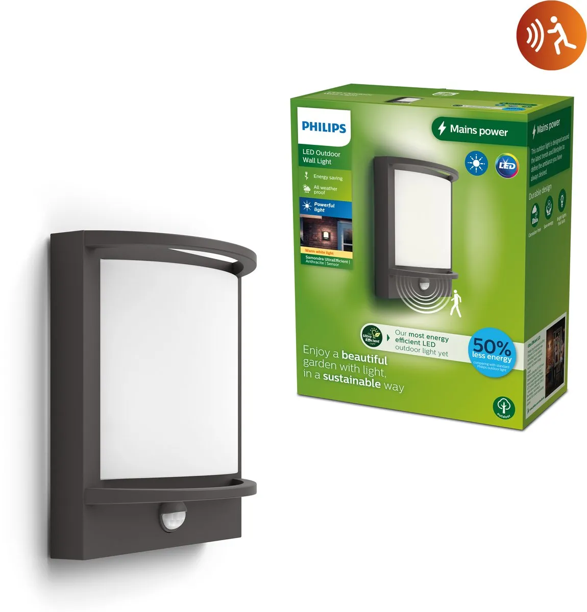 Philips Samondra Wandlamp 3,8W - Anthraciet - Met sensor
