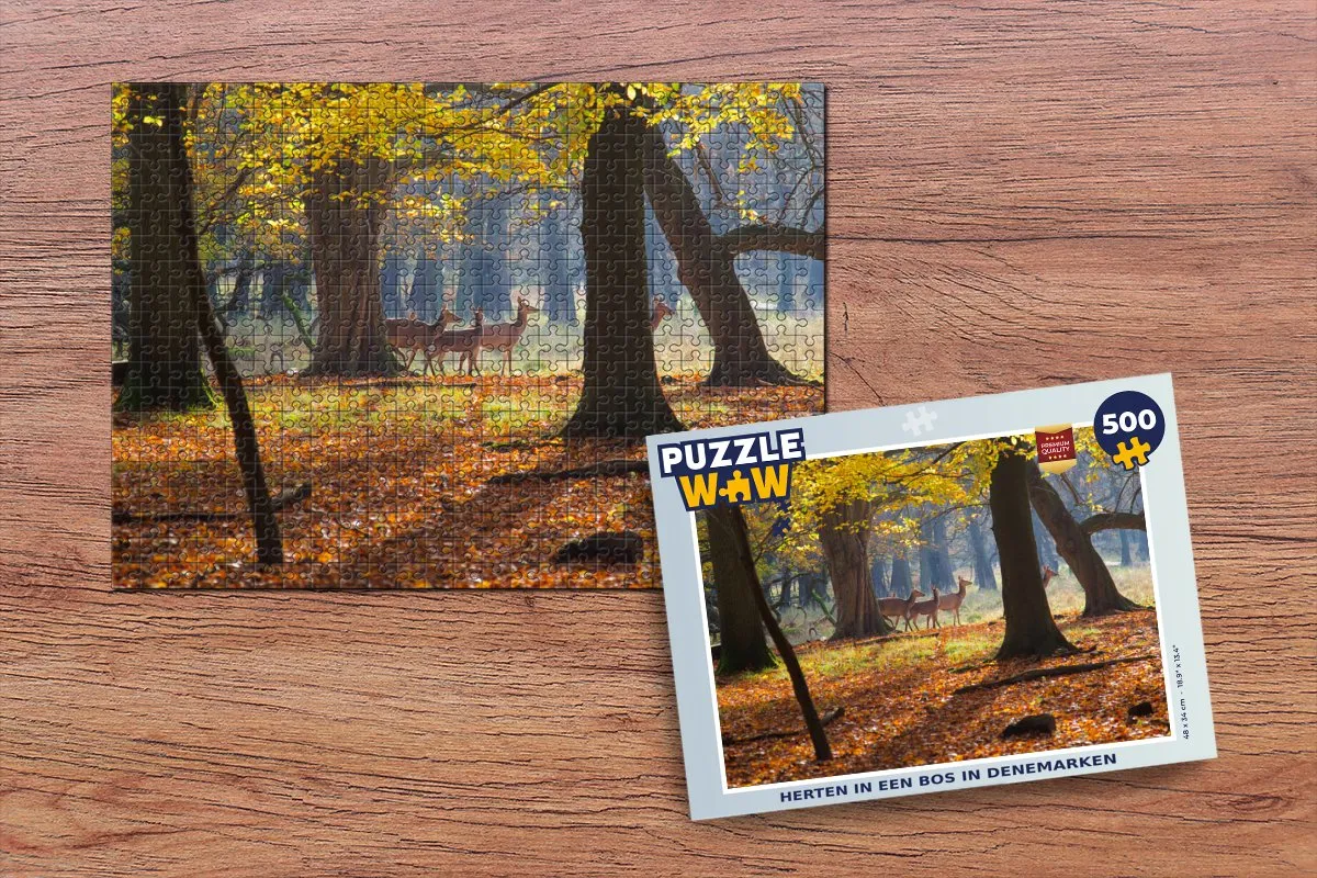 PuzzleWow Legpuzzel Herten in een bos in Denemarken 500 Stuks - Multicolor