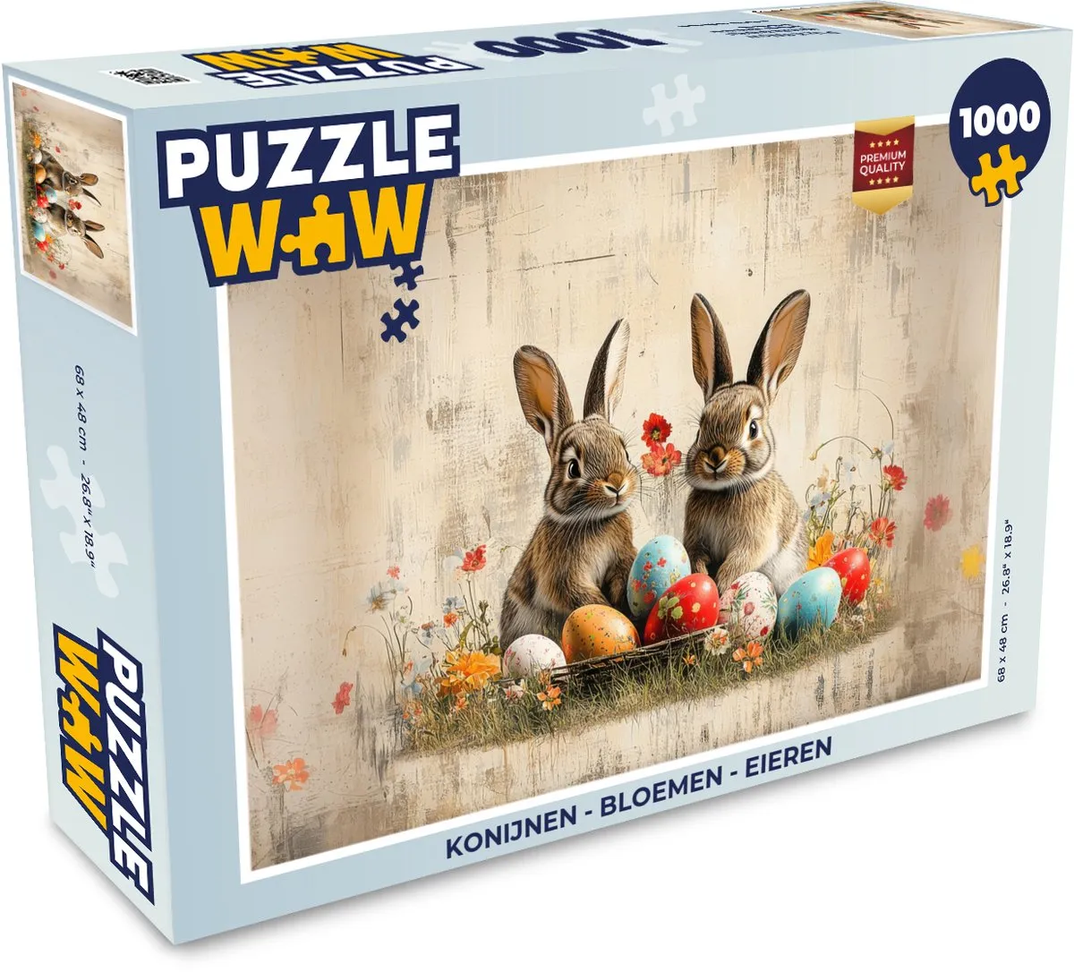 PuzzleWow Konijnen Bloemen Eieren Legpuzzel 1000 Stuks - Vintage
