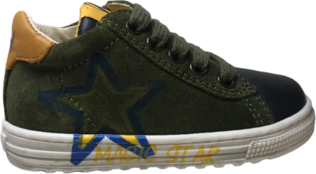 Naturino Mt 21 veter/rits gele ster lederen schoenen Batista groen / navy