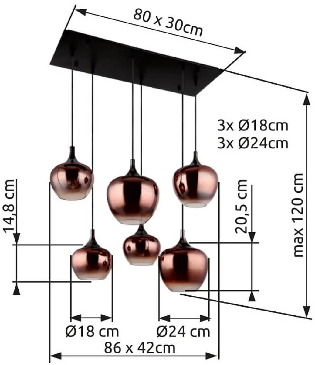 Globo Maxy Hanglamp - 6x E27 - Rood - afbeelding 3 van 6