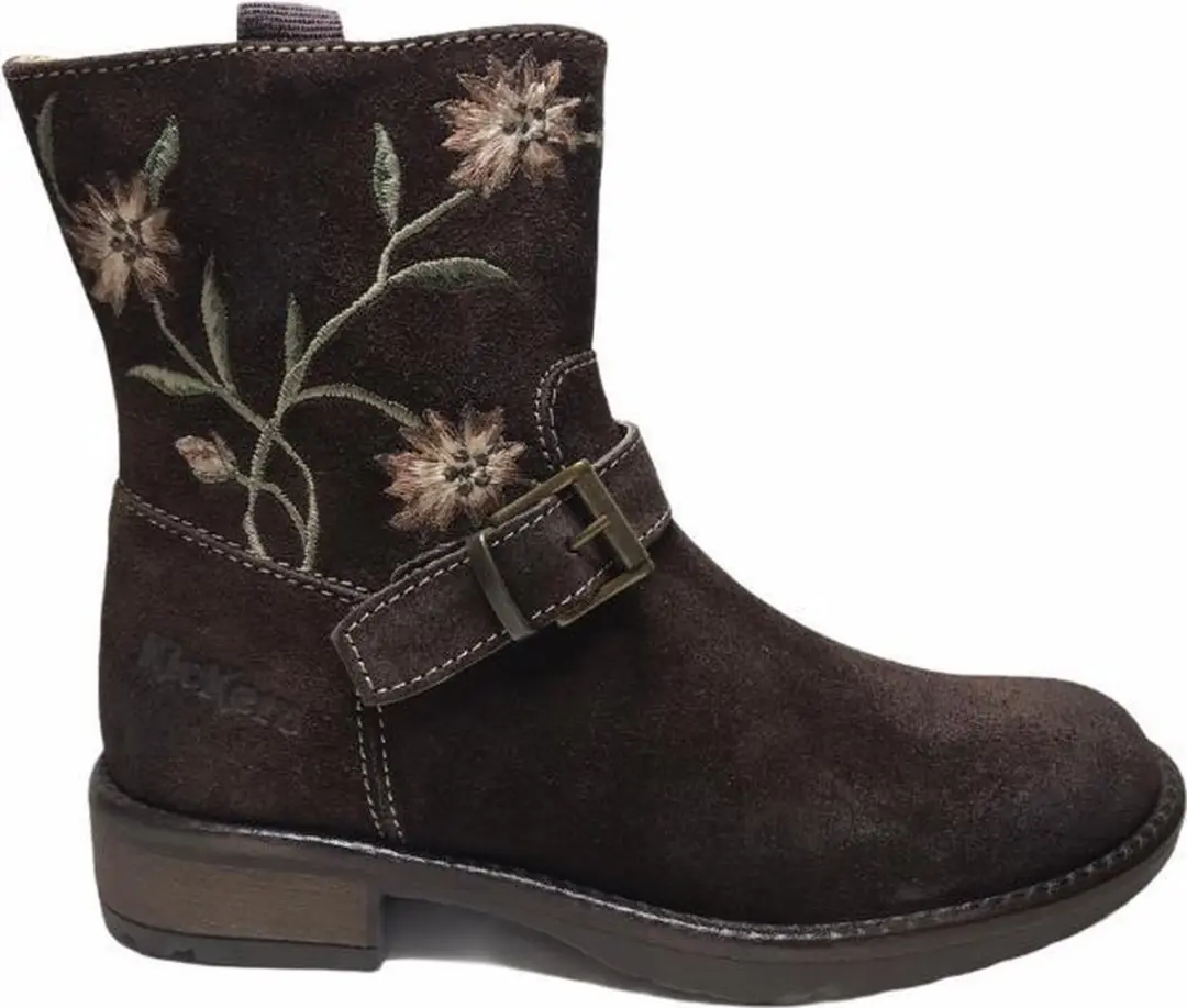 Kickers 3 bloemen rits laarsjes Wenda Dk bruin mt 31