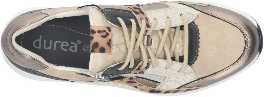 Durea 6318 H Lage Sneakers Dames - Wit/Beige - Maat 41