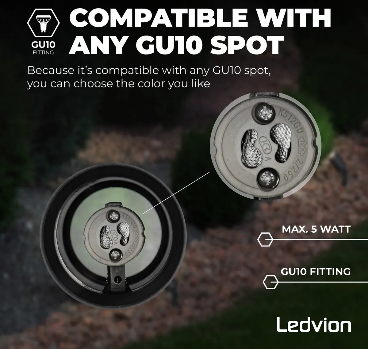 Ledvion LED Grondspot GU10 IP65 - 3W - Zwart