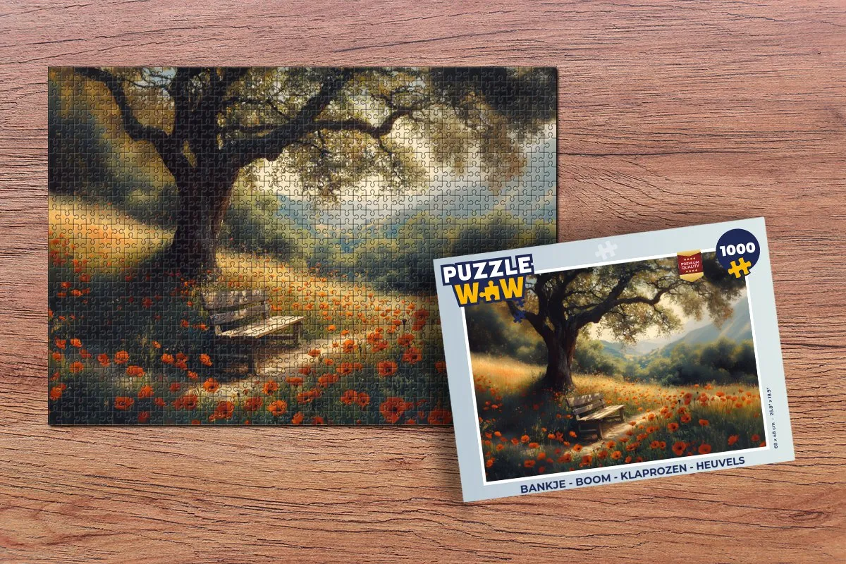 PuzzleWow Boom Klaprozen Legpuzzel 1000 Stuks - Bankje Heuvels