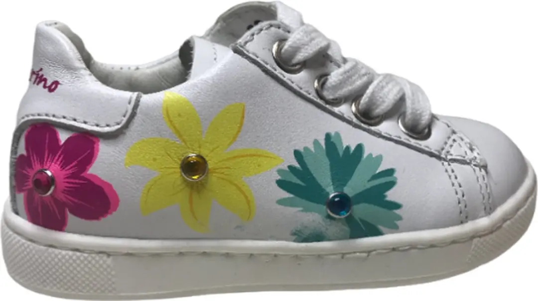 Naturino Mt 20 3 bling bling bloemen lederen veter sneakers Nivelles Wit