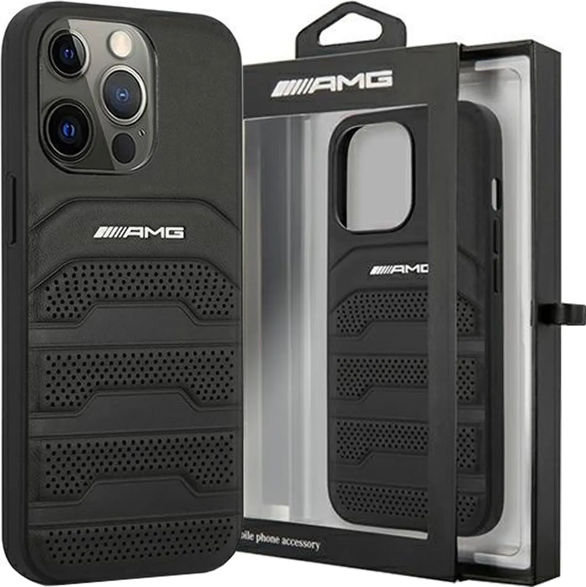 Mercedes-Benz AMG Perforated Back Case iPhone 14 Pro - Zwart