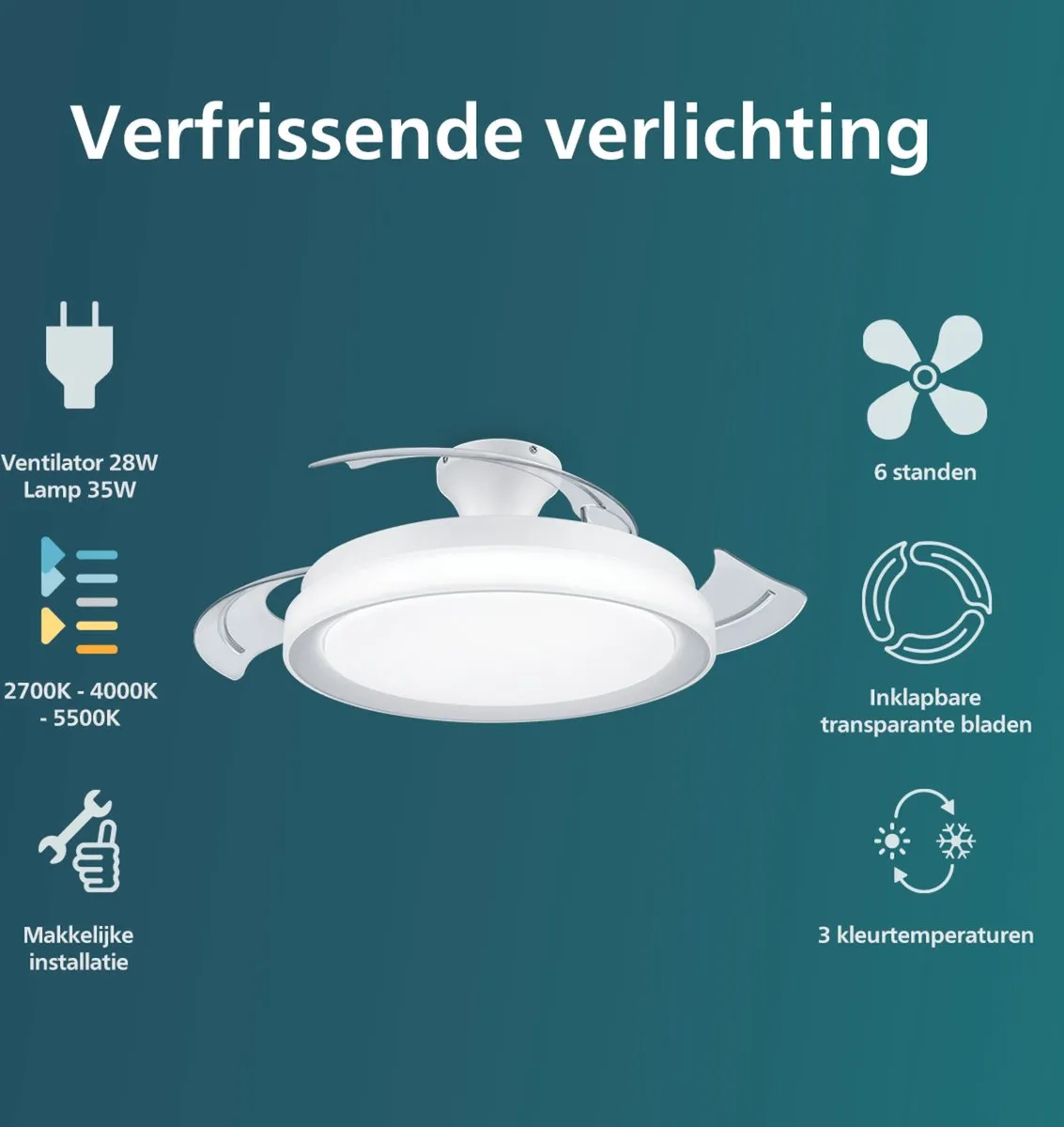 Philips Bliss LED-plafondlamp - met ventilator - wit