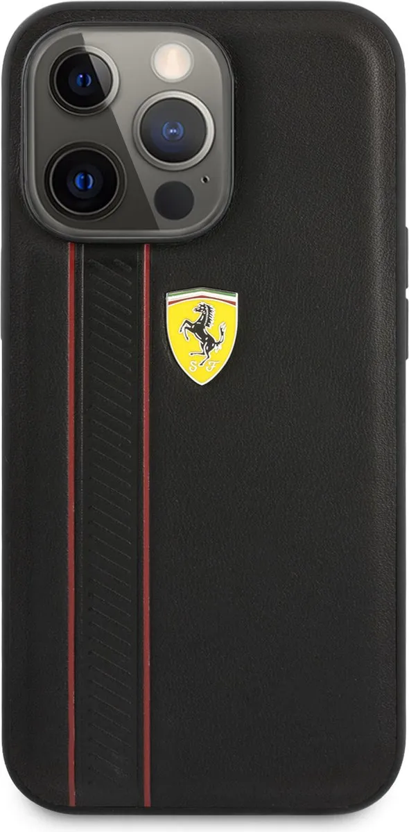 Ferrari iPhone 13 Pro Hoesje - Zwart - Debossed Stripes - MPN 3666339025816