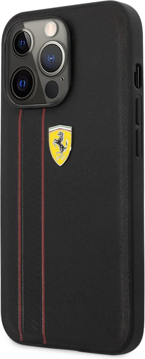 Ferrari iPhone 13 Pro Hoesje - Zwart - Debossed Stripes - MPN 3666339025816