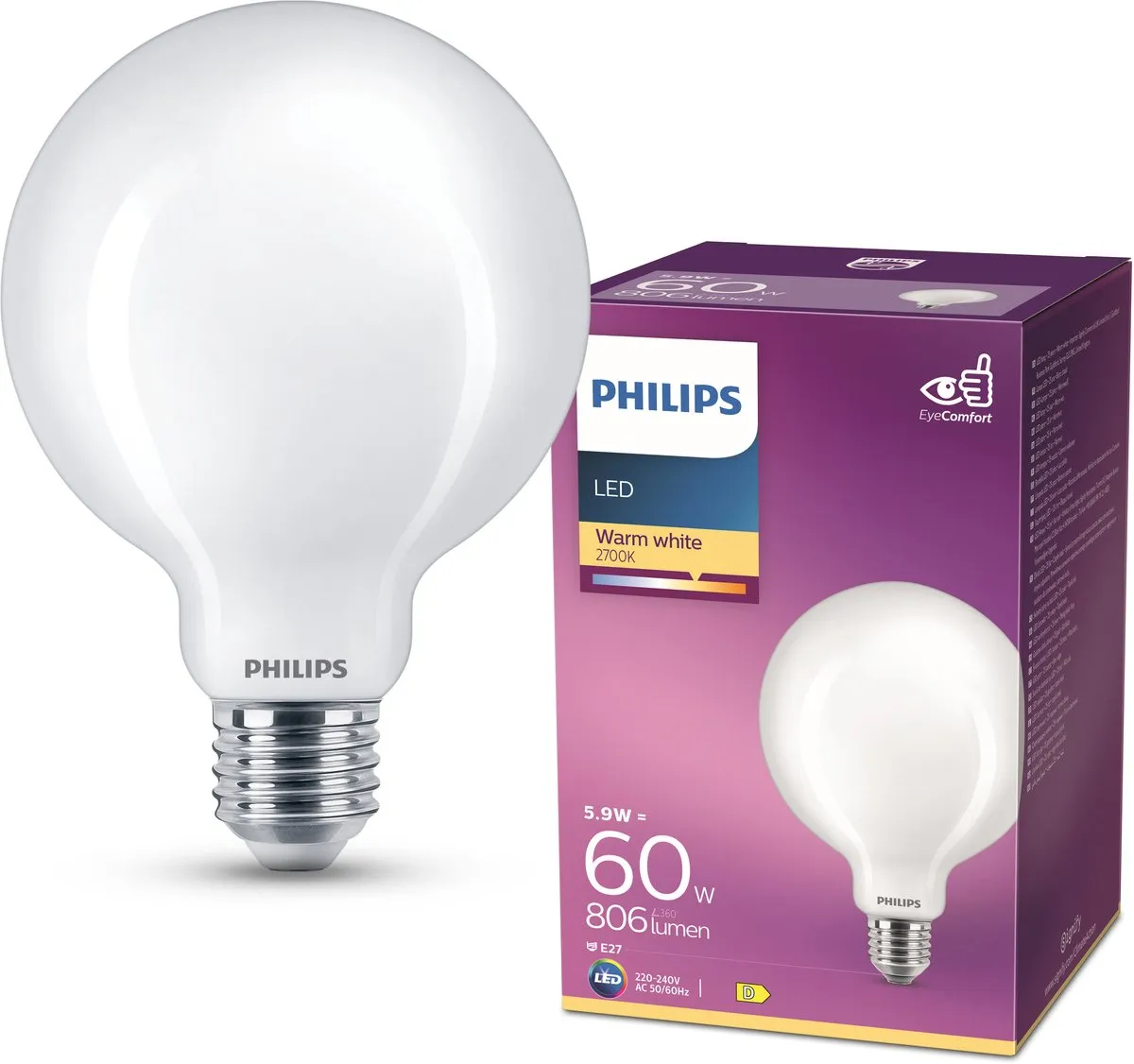 Philips LED Globelamp E27 7W Warmwit Mat