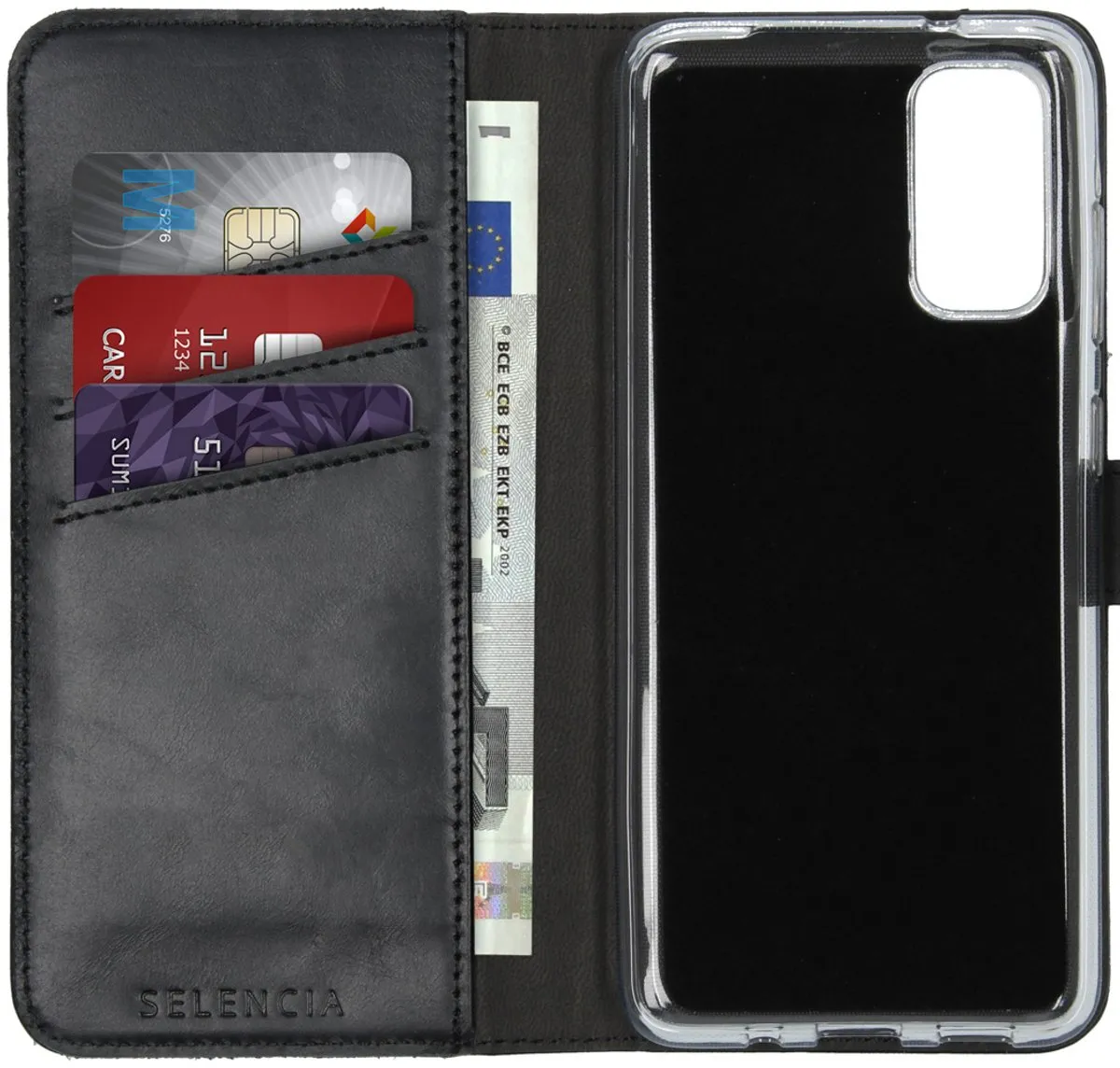 Selencia Hoesje Samsung Galaxy S20 - Echt Lederen Bookcase 3 Stuks - Zwart