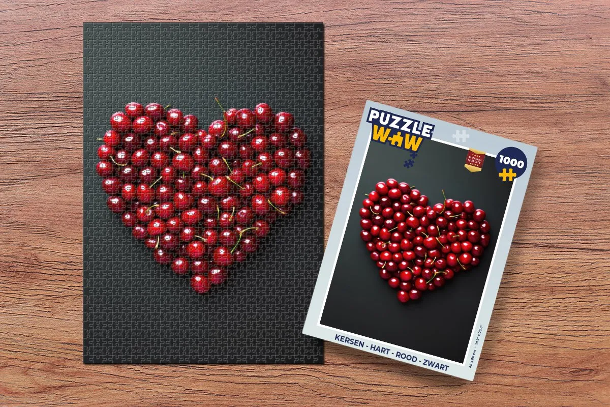 PuzzleWow Legpuzzel Kersen Hart 1000 Stuks - Rood/Zwart