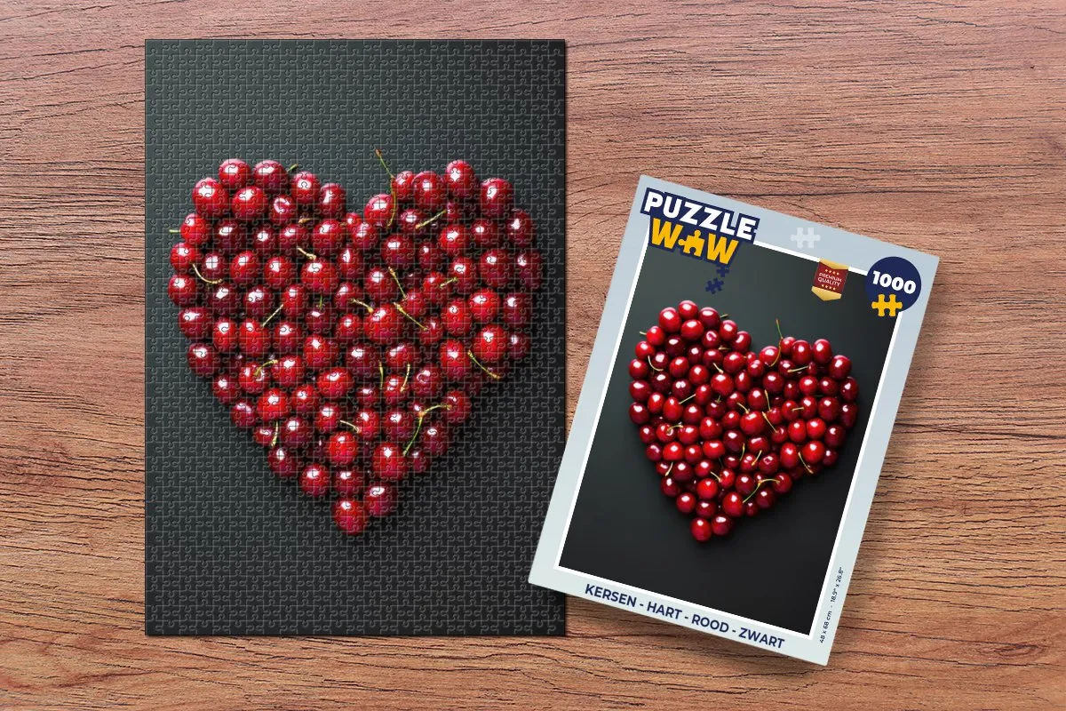 PuzzleWow Legpuzzel Kersen Hart 1000 Stuks - Rood/Zwart