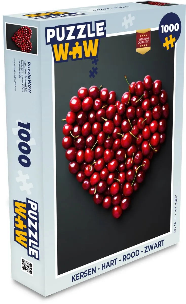 PuzzleWow Legpuzzel Kersen Hart 1000 Stuks - Rood/Zwart