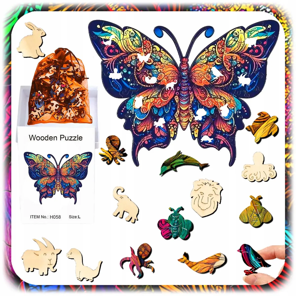 Pixel Houten Puzzel 164 Stuks - Dubbelzijdig - Multicolor