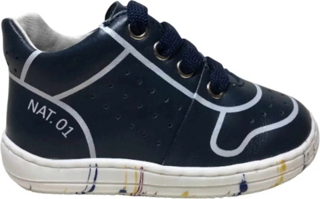 Naturino Mt 20 veter lederen sneakers Snuggly Navy wit