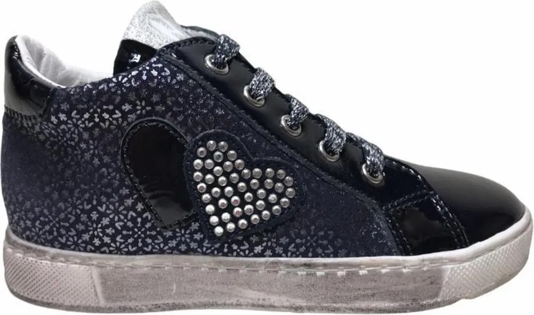 Naturino bling bling hartjes veter rits hoge lederen sneakers 5230 lak navy mt 2