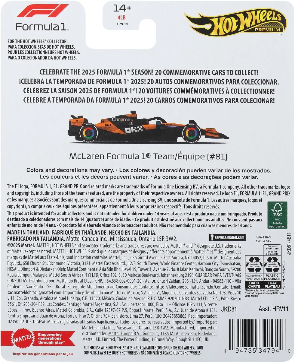 Hot Wheels Premium F1 McLaren Team Oscar Piastri JKD81
