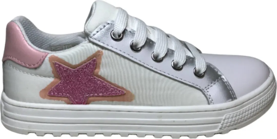 Naturino Mt 31 veter/rits roze glitter ster lederen/nylon sneakers Kokie- Wit Gr