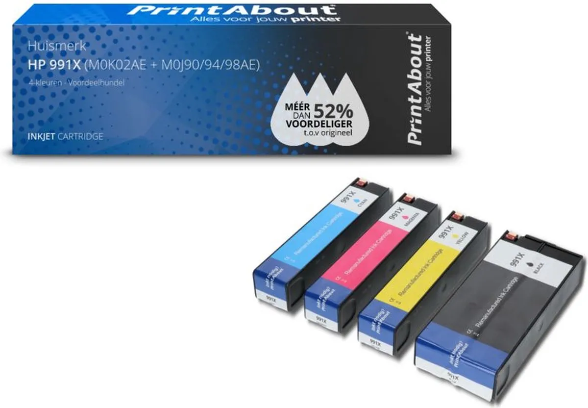 PrintAbout Huismerk HP 991X Inktcartridge 4-kleuren XL - 74.800 pagina's