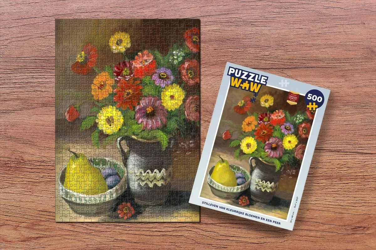 PuzzleWow Stilleven Bloemen Fruit Legpuzzel 500 Stuks - Multicolor