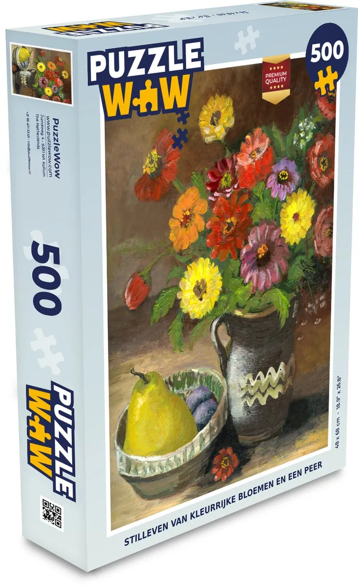 PuzzleWow Stilleven Bloemen Fruit Legpuzzel 500 Stuks - Multicolor
