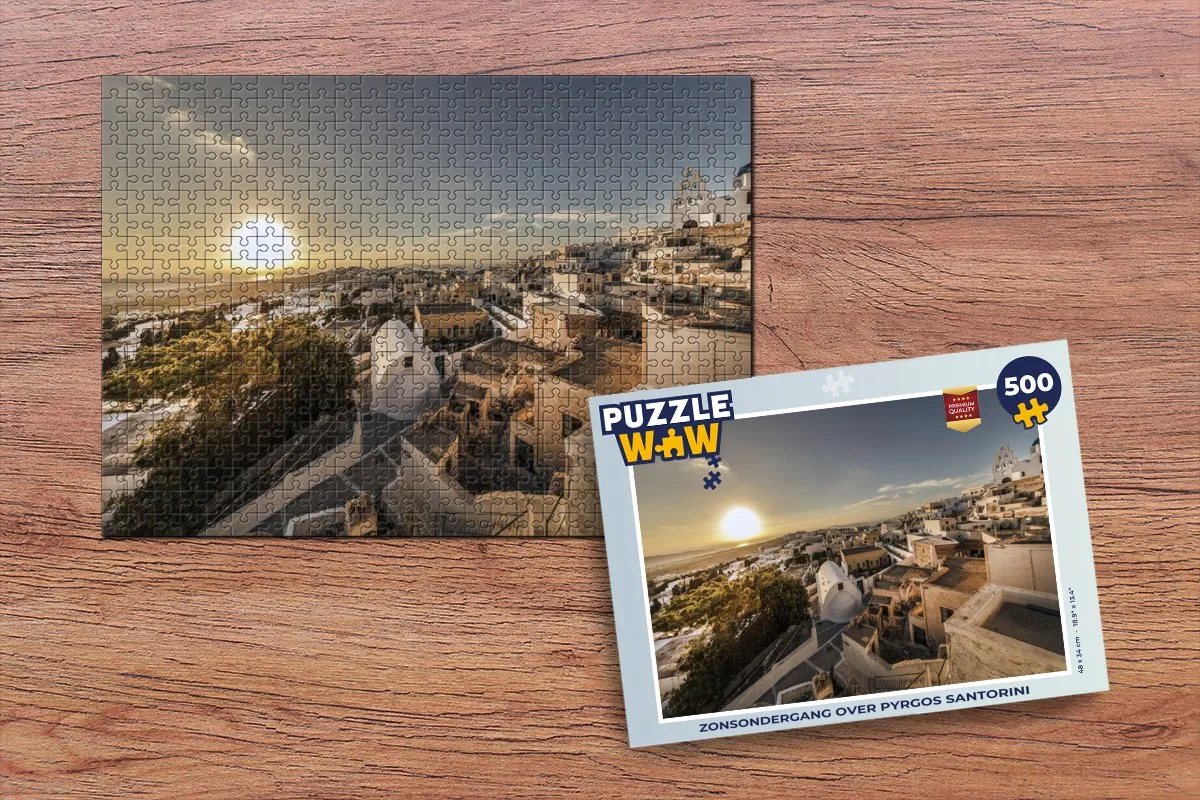 PuzzleWow Zonsondergang Pyrgos Santorini Legpuzzel 500 Stuks - Multicolor