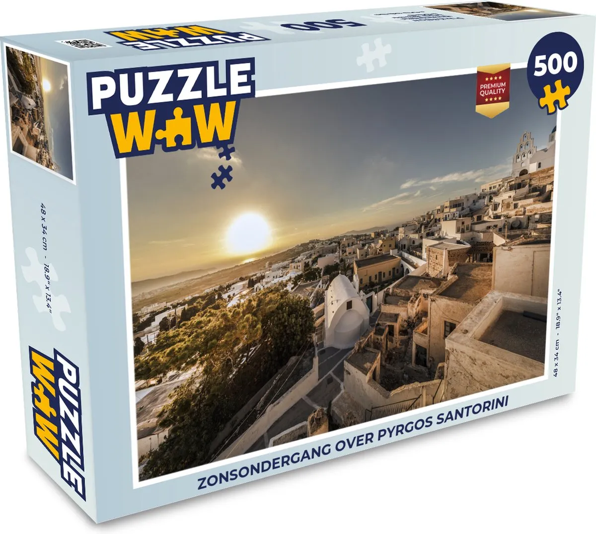PuzzleWow Zonsondergang Pyrgos Santorini Legpuzzel 500 Stuks - Multicolor