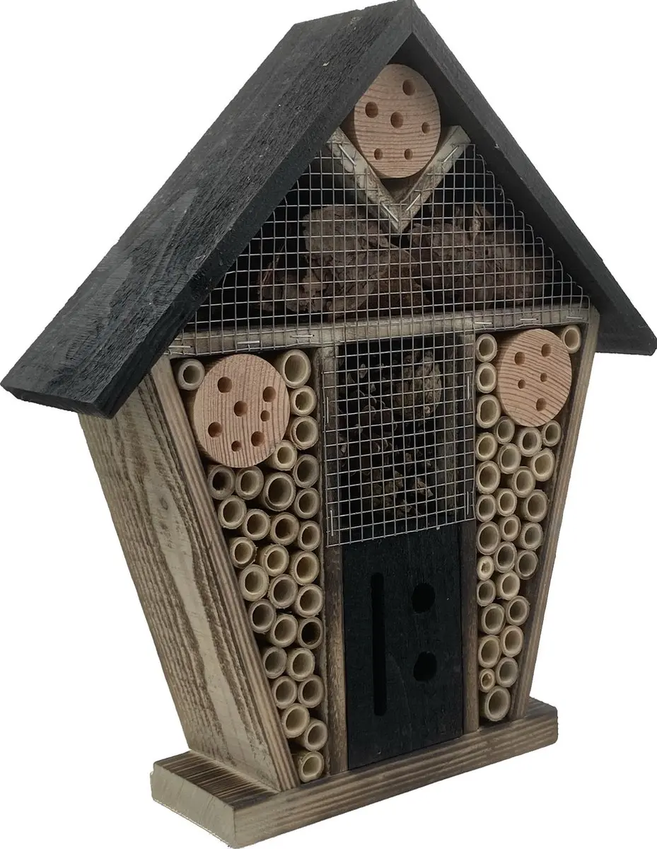 GARDEN SPIRIT Insectenhotel Bijenhotel 9 x 32 x 36 cm. Zwart gevlamd