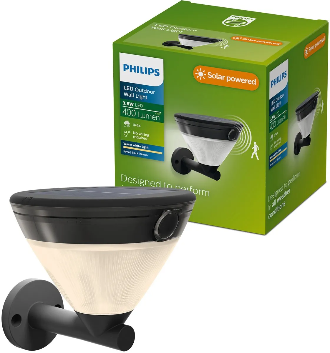 Philips Kyna Solar Wandlamp 3.8W - Zwart