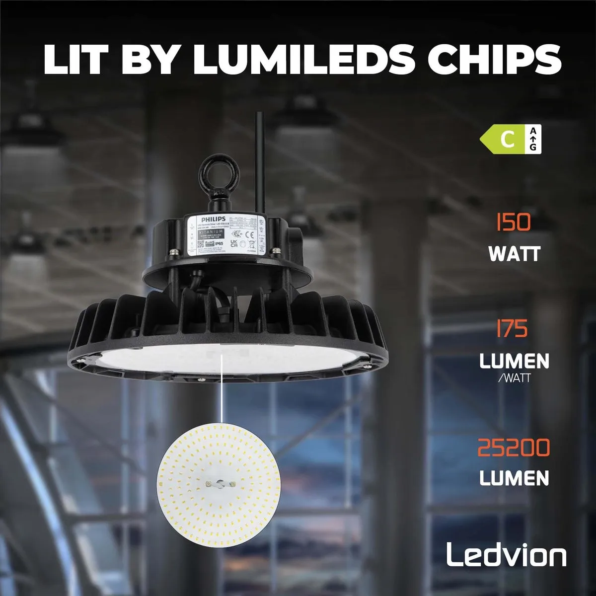 Ledvion LED High Bay 150W - 26.500Lm - 6500K - IP65 - Zwart