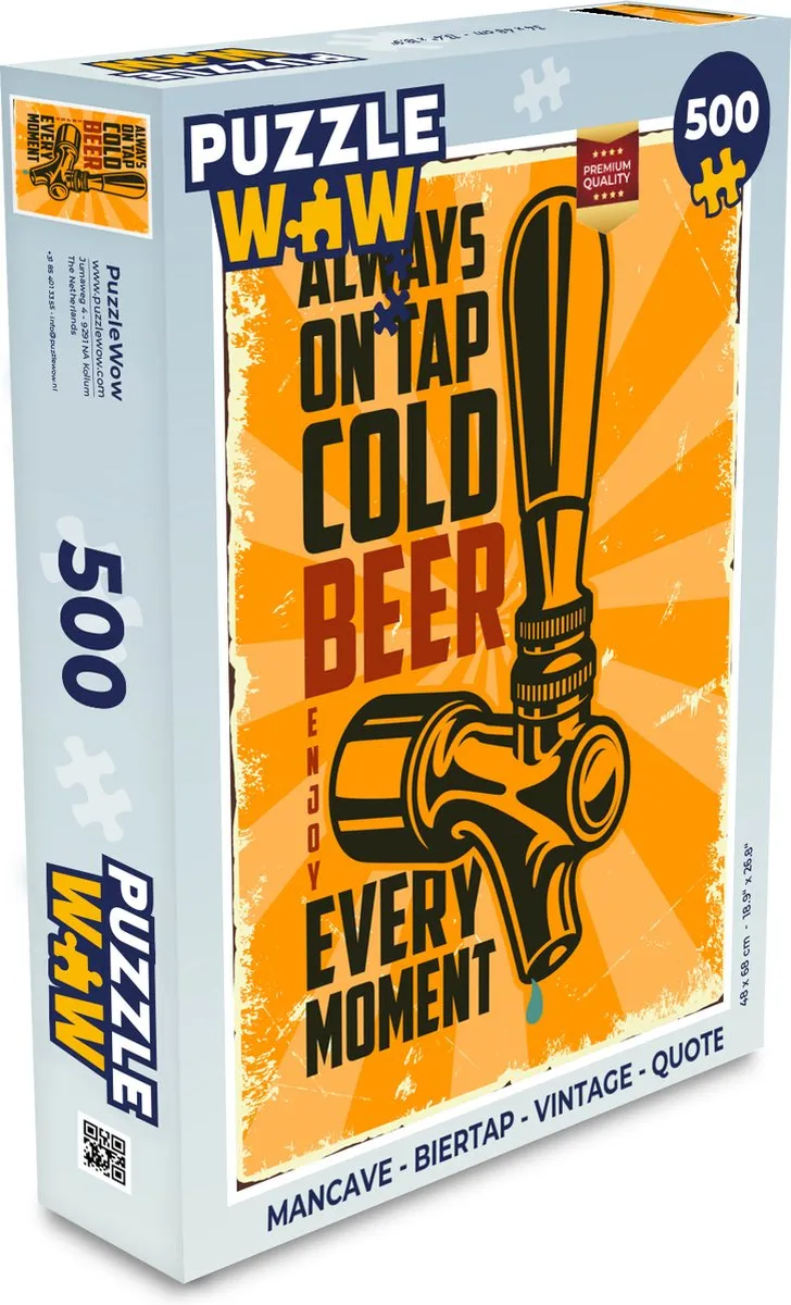 PuzzleWow Mancave Biertap Legpuzzel 500 Stuks - Multicolor