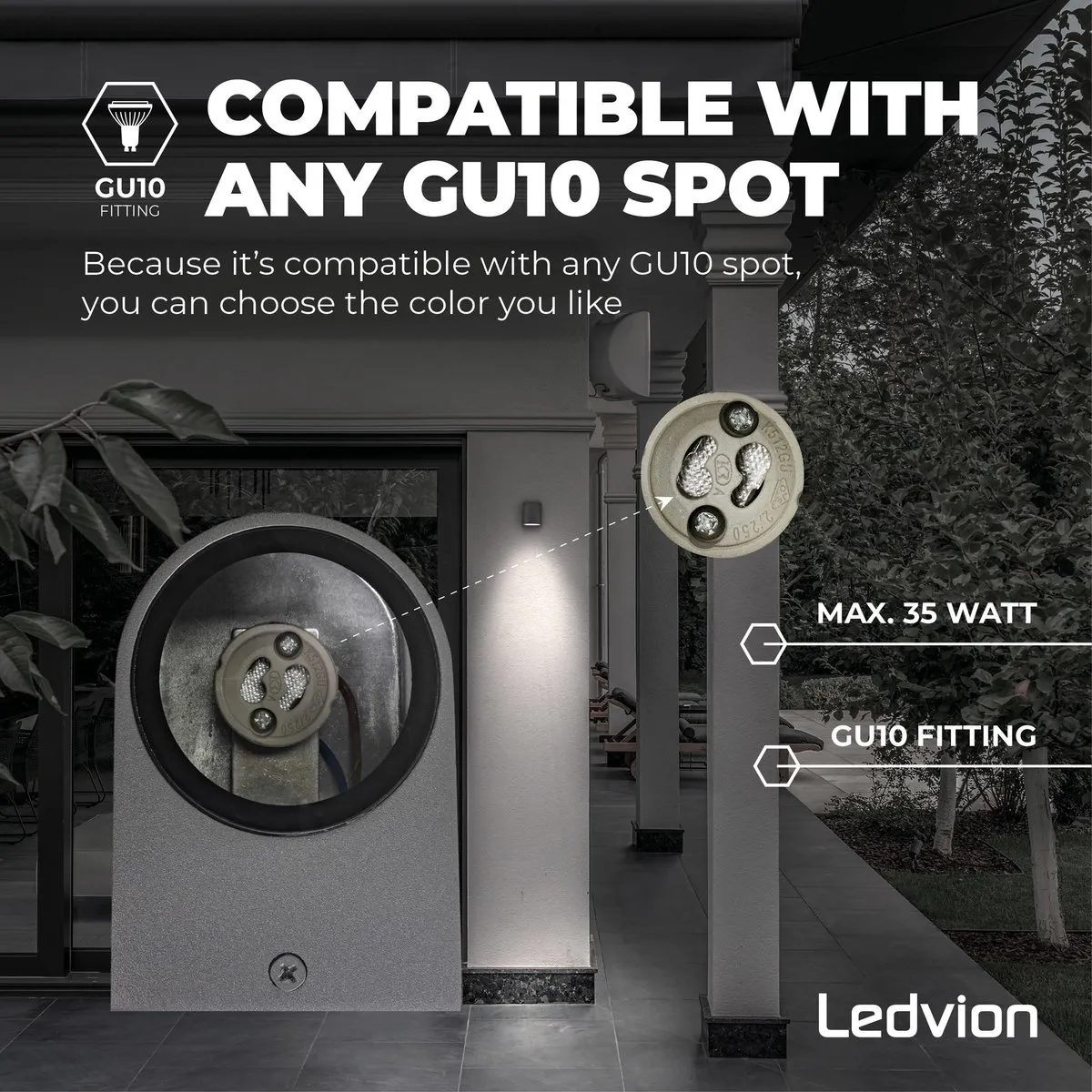 Ledvion 8x Wandlamp Antraciet GU10 IP54 - Draadloos