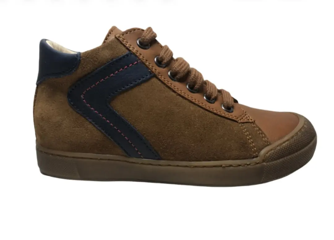 Naturino veter/rits bumper hoge lederen sneakers Heist cognac navy mt 29