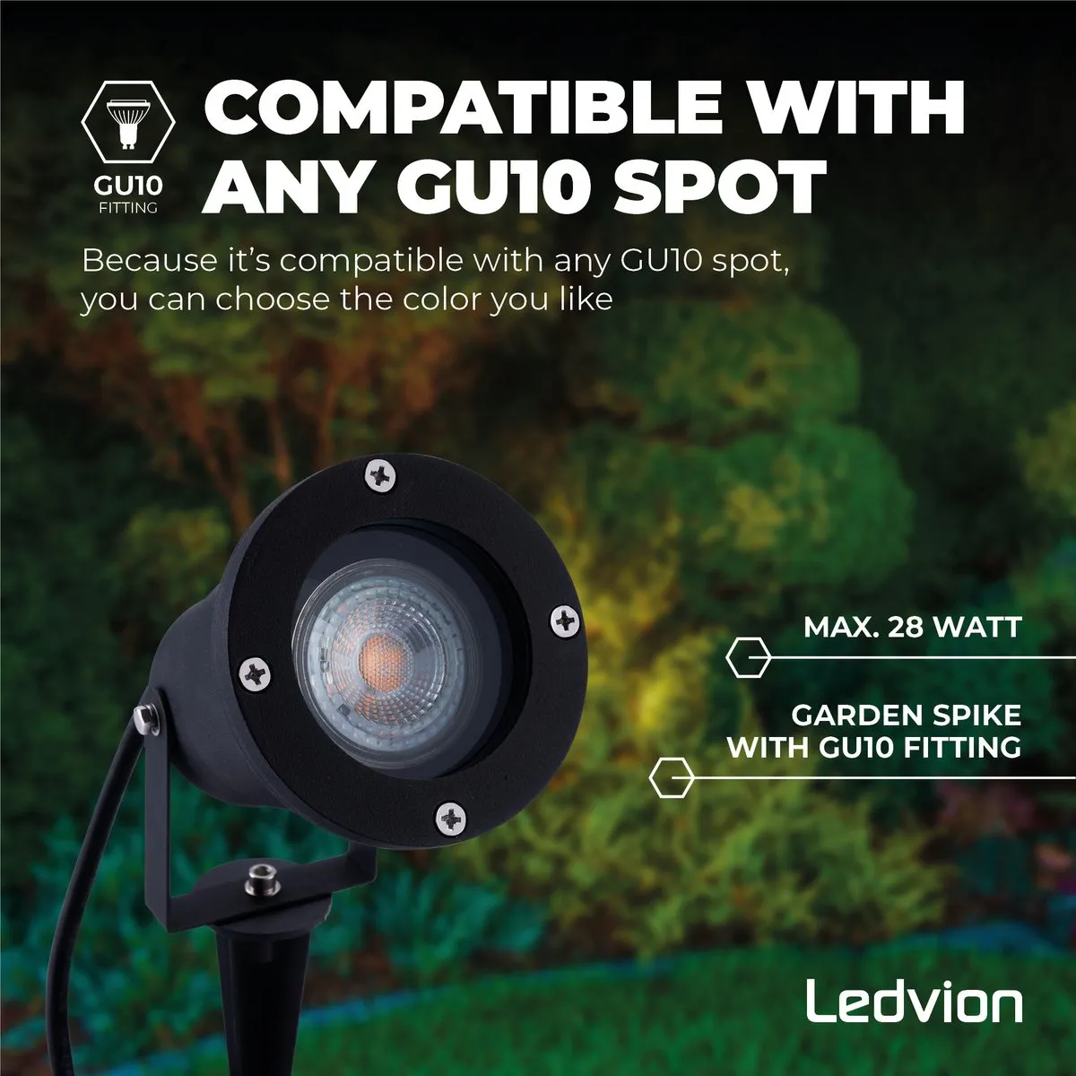 LEDVION 3x LED Prikspots IP65 GU10 - Zwart