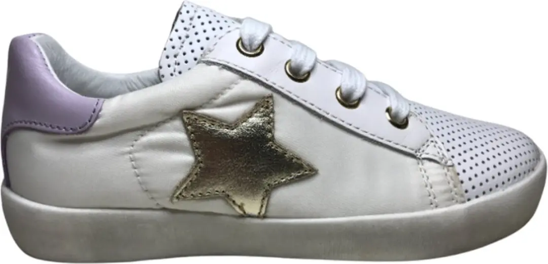 Naturino Mt 29 veter/rits gouden ster lederen/nylon sneakers Annie Wit Lila