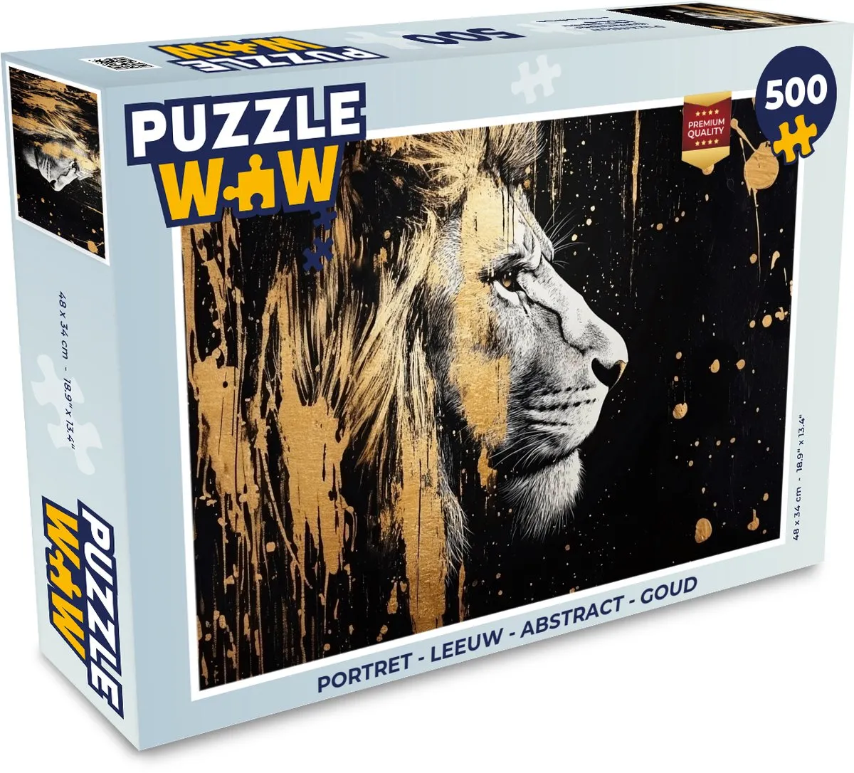 PuzzleWow Portret Leeuw Abstract Legpuzzel 500 Stuks - Goud - MPN 8721414234981