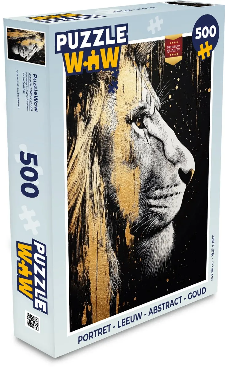 PuzzleWow Portret Leeuw Abstract Legpuzzel 500 Stuks - Goud - MPN 8721414234981