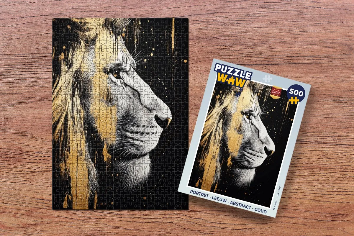 PuzzleWow Portret Leeuw Abstract Legpuzzel 500 Stuks - Goud - MPN 8721414234981