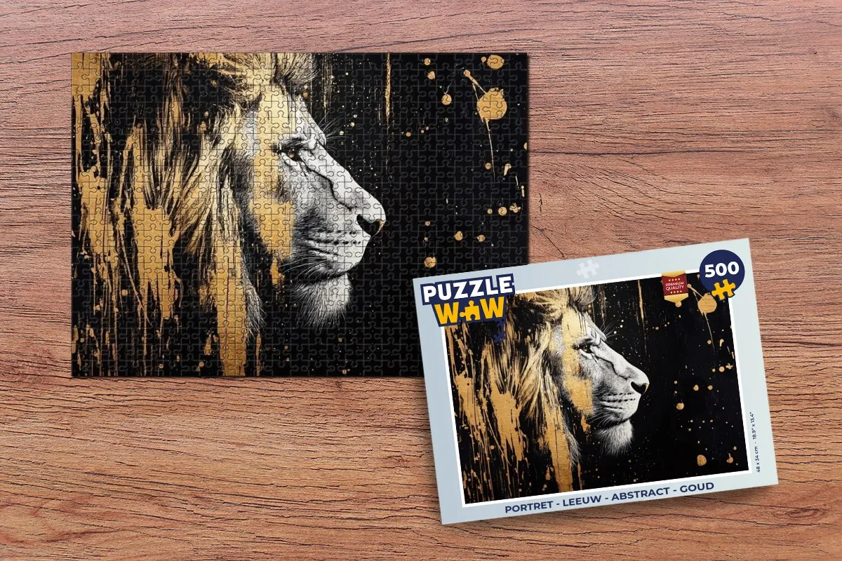 PuzzleWow Portret Leeuw Abstract Legpuzzel 500 Stuks - Goud - MPN 8721414234981