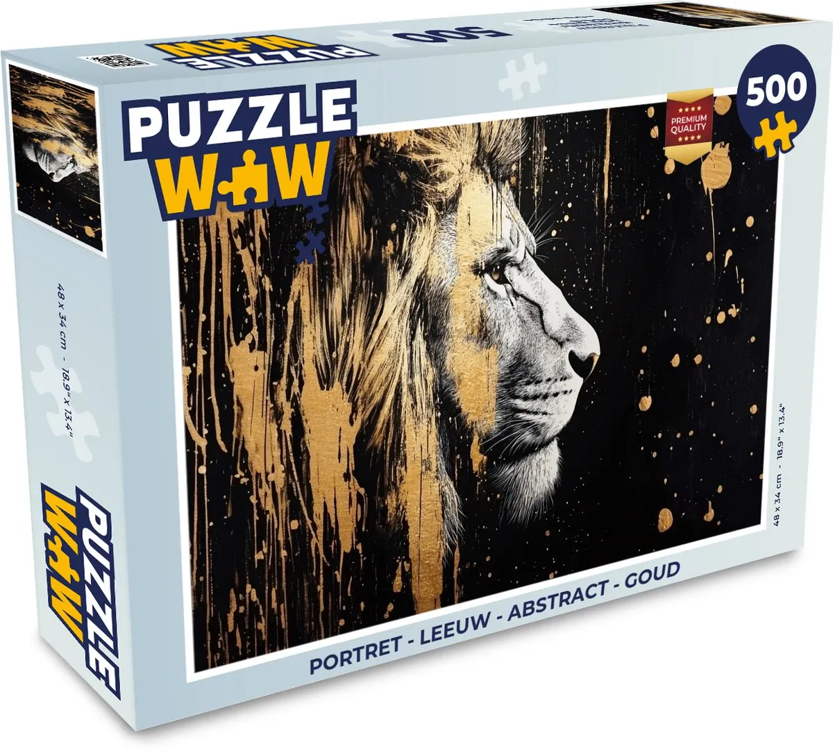 PuzzleWow Portret Leeuw Abstract Legpuzzel 500 Stuks - Goud - MPN 8721414234981