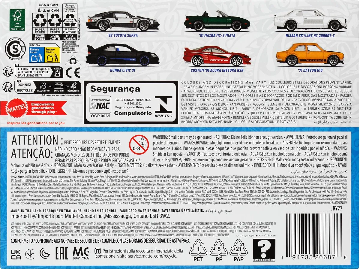 Hot Wheels Japanse Voertuigen Set 1:64 - 6 Stuks - Meerkleurig